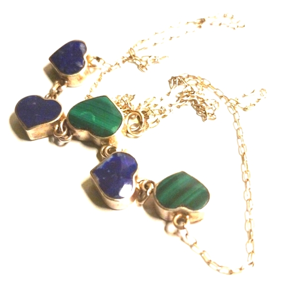STERLING REVERSIBLE MALACHITE & LAPIS HEART SHAPE NECKLACE - Picture 5 of 5